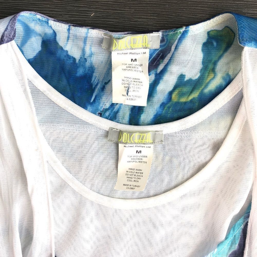 Dolcezza Mesh Watercolor Simply Art Midi Dress With Waterfall Detail Summer M - Picture 11 of 11